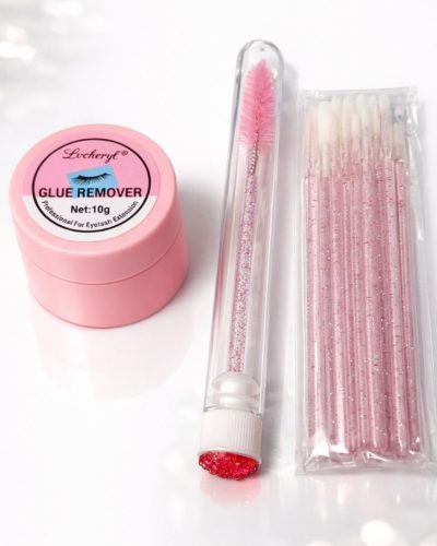 Набір для зняття накладних та нарощених вій: гелевий ремувер 10 г + мікробраші та щіточка