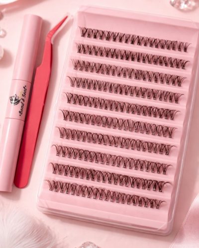 Набір для самостійного нарощування вій з пучковими віями 30D Mix 8–16 мм з клеєм та пінцетом