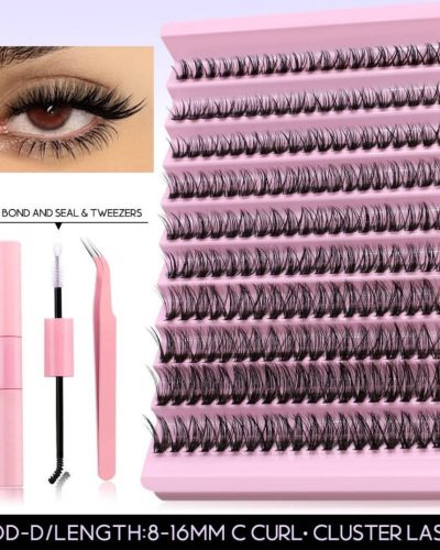 Набір для самостійного нарощування вій з пучковими віями 30D Mix 8–16 мм з клеєм та пінцетом