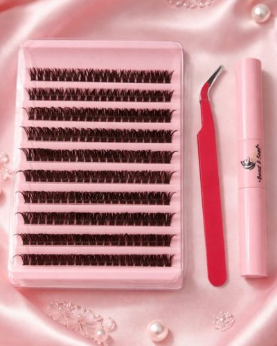 Набір накладних пучкових вій для самостійного нарощування 80D з клеєм та пінцетом