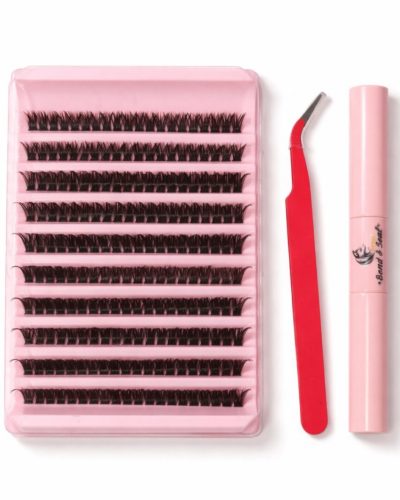 Набір накладних пучкових вій для самостійного нарощування 80D з клеєм та пінцетом