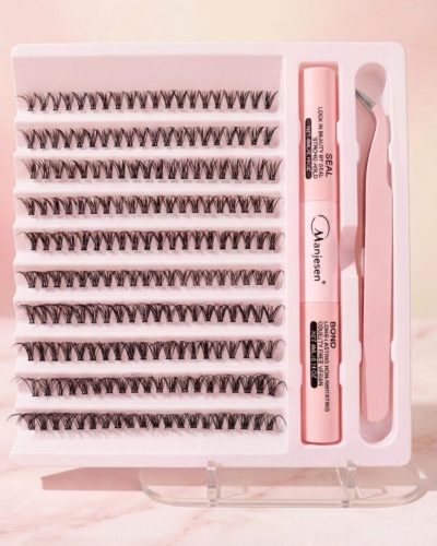 Набір для самостійного нарощування вій Manjesen: 10 рядів пучкових вій 30D + Клей та Закріплювач + Пінцет