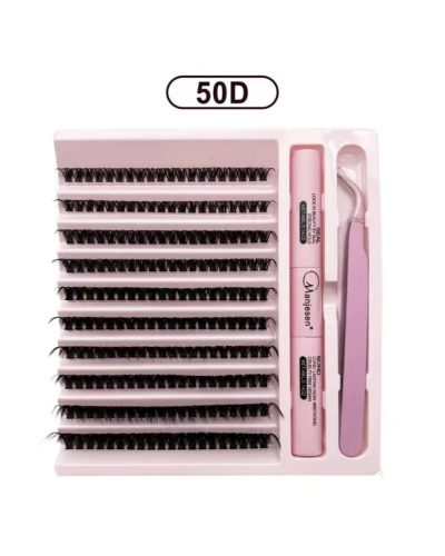 Набір накладних вій Manjesen: 200 пучків 50D + Клей та Закріплювач + Пінцет