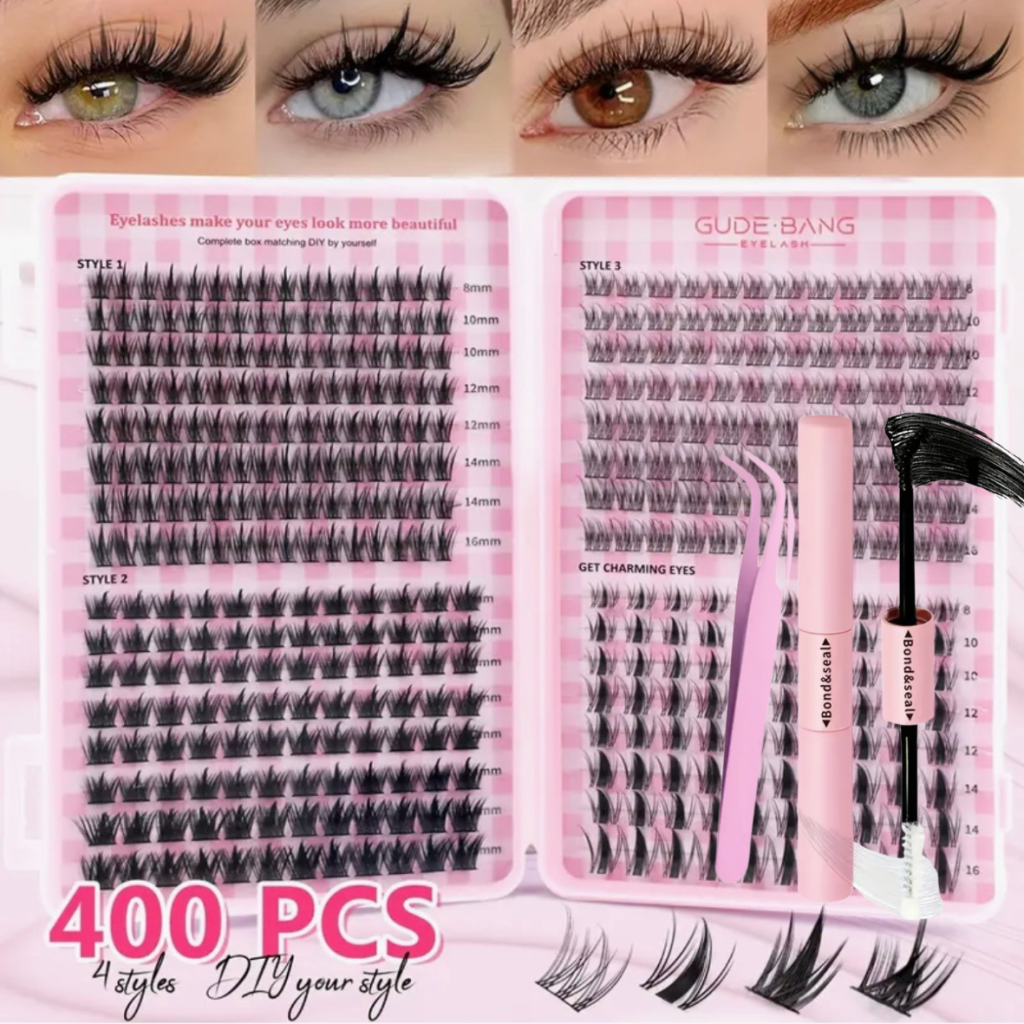 Накладні вії пучкові МІКС (4 види) з клеєм та пінцетом