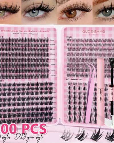 Накладні вії пучкові МІКС (4 види) з клеєм та пінцетом