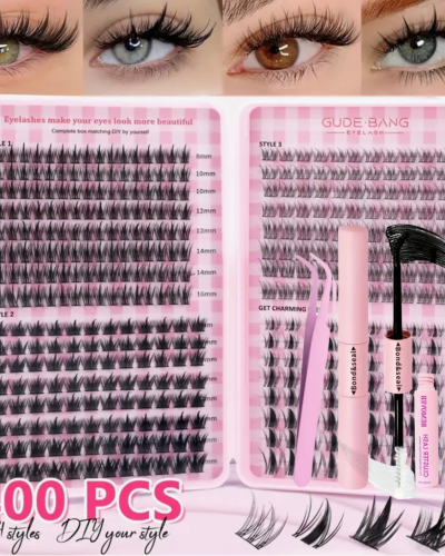 Накладні вії пучками МІКС (4 різновиди) з клеєм, ремувером та пінцетом