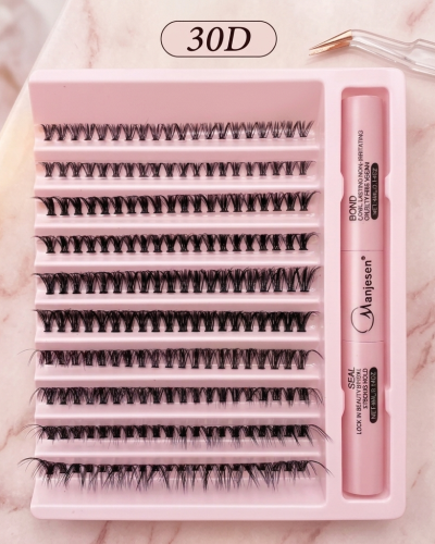 Накладні пучкові вії 3Д з клеєм та закріплювачем від Manjesen для домашнього нарощування