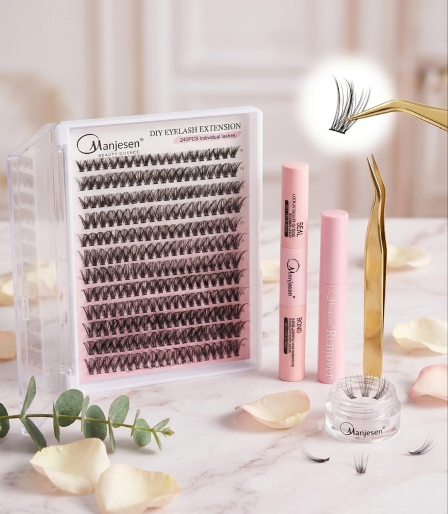 Набір накладних вій для самостійного нарощування Manjesen: 240 пучків 40D + Клей, закріплювач, ремувер та пінцет (мікс довжин 9-16 мм)