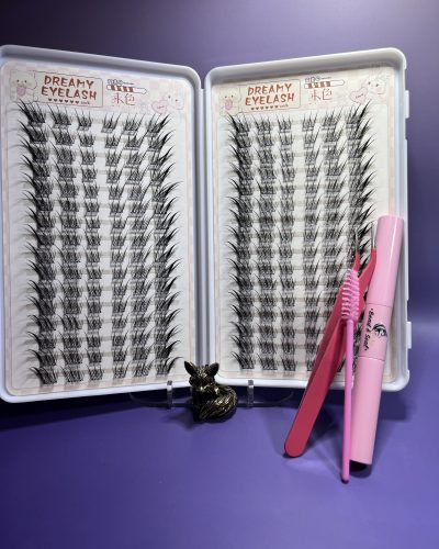 Накладні вії з ефектом погляду лисиці з клеєм та пінцетом від "Dreamy Eyelash" (192 шт)