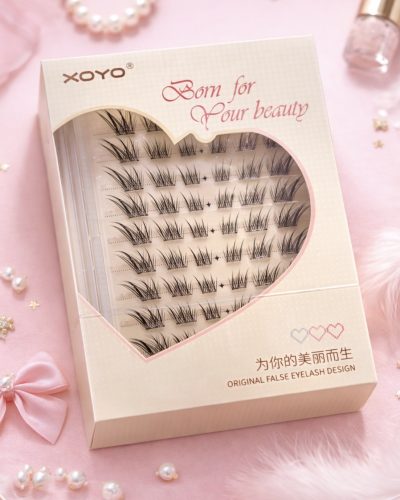 Накладні пучкові вії XOYO на клейовій смужці в стилі «Очі Лисички» (Fox Eye) з пінцетом