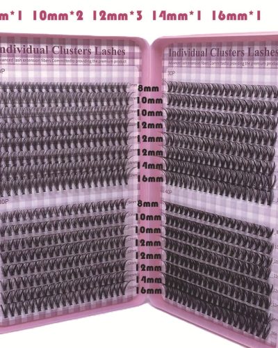 Набір накладних пучкових вій Individual Clusters Lashes 640 шт (20D, 30D, 40D) з клеєм, ремувером та пінцетом
