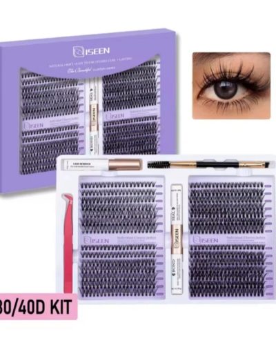 Великий набір для нарощування пучкових вій ISEEN Cluster Lashes Kit 30D/40D з клеєм Bond&Seal, ремувером, пінцетом та пензлем-щіточкою